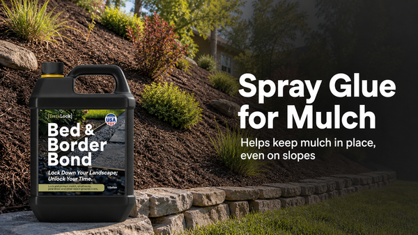 Mulch staying in place on a landscaped slope without netting or terracing