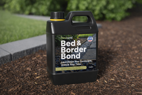 Bed & Border Bond product mockup over a freshly mulched landscape bed
