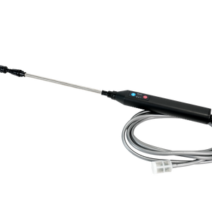 Pole-mounted device with a flexible hose on a white background