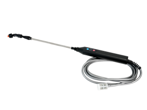 Pole-mounted device with a flexible hose on a white background