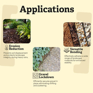Applications for TerraLock include Erosion Reduction, Gravel Lockdown, Versatile Bonding.